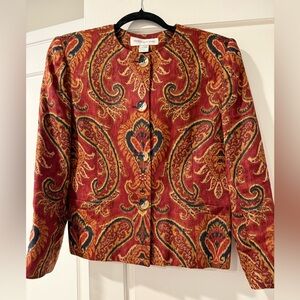Jones New York Red and Gold paisley linen blazer